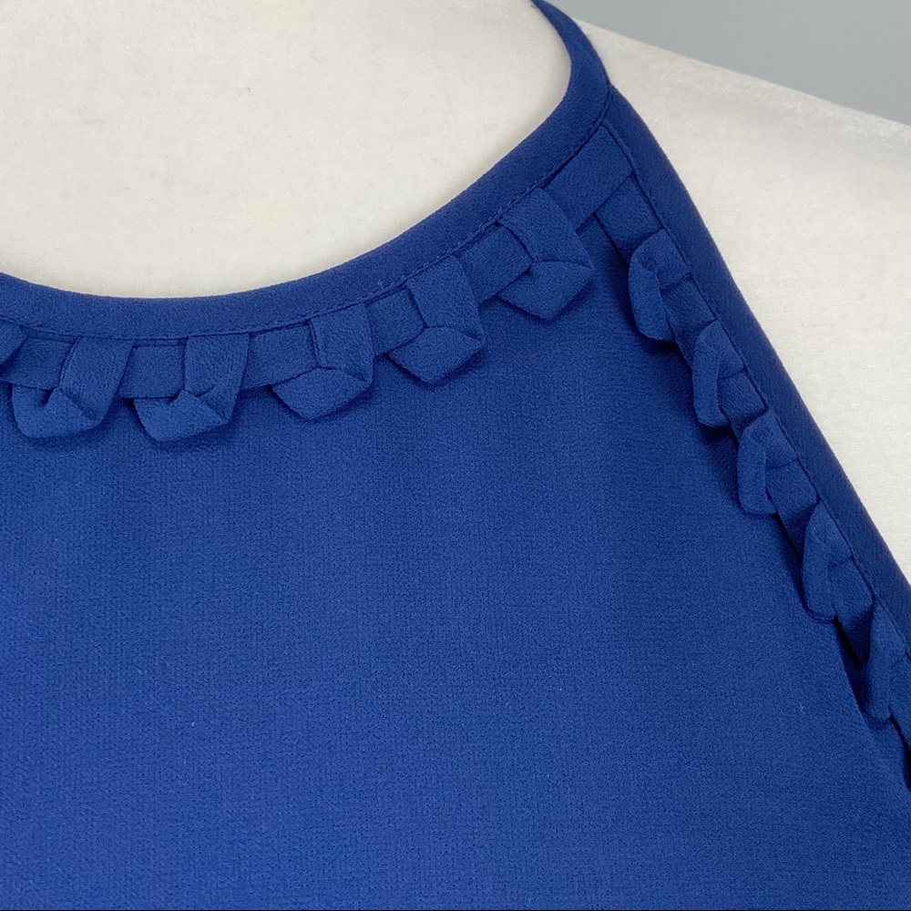 Leeli Lou Womens Sleeveless Halter Mini Dress Blue Chiffon Belted size Small - Picture 3 of 11